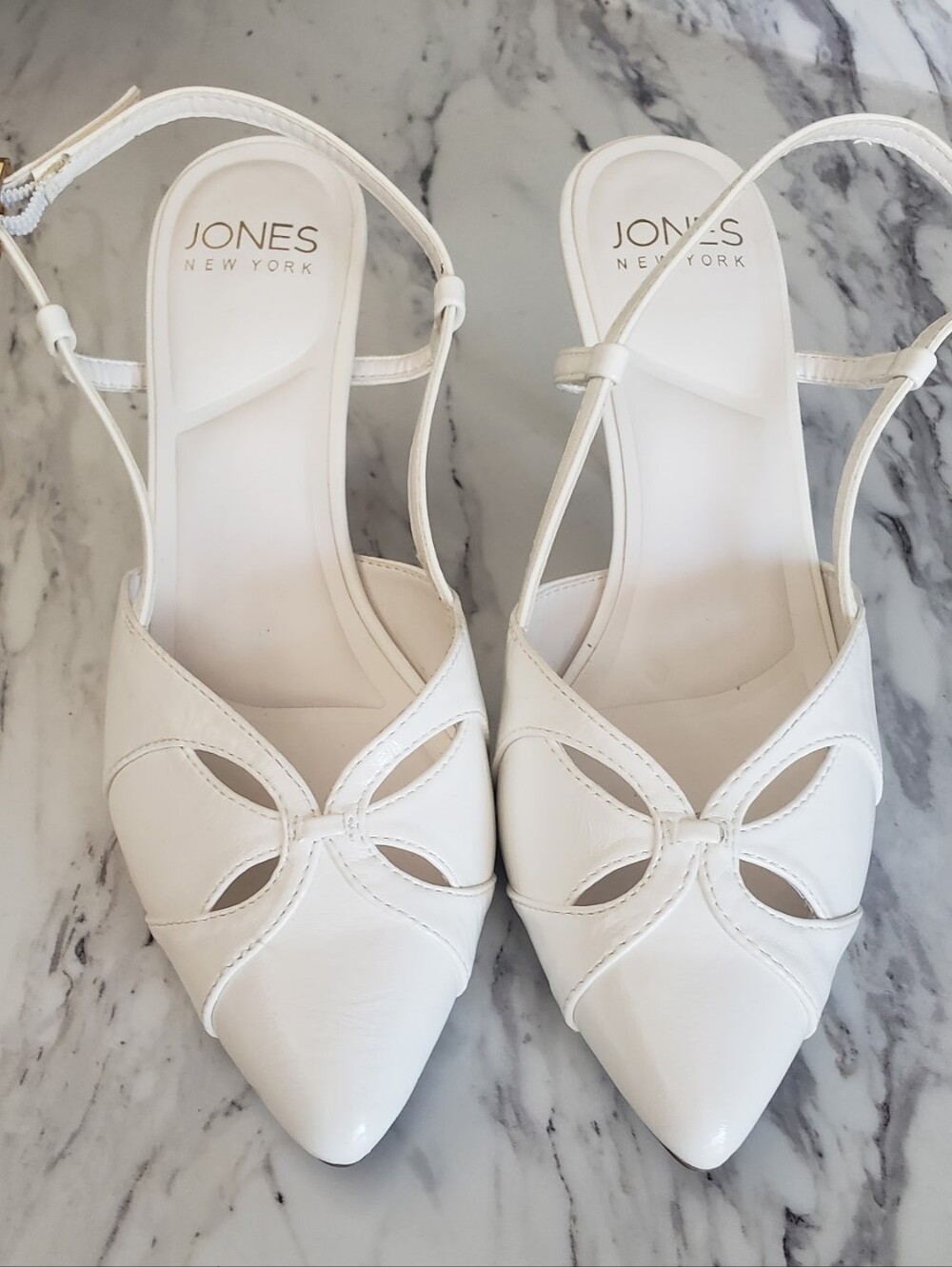 Jones New York White Pointed-Toe Cutout Slingback Heels